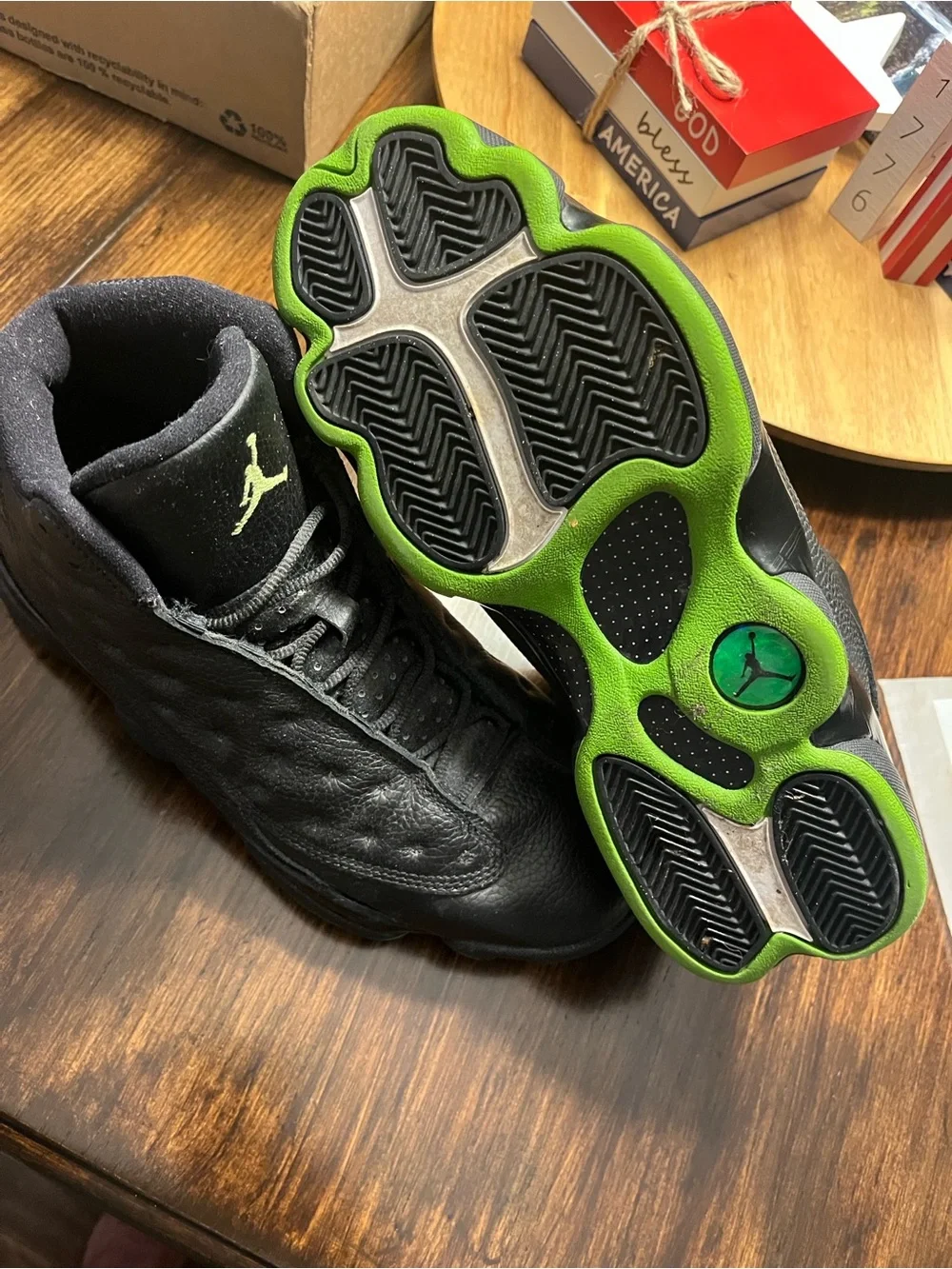 Jordan Black and Neon Green Retro Basketball Sneakers